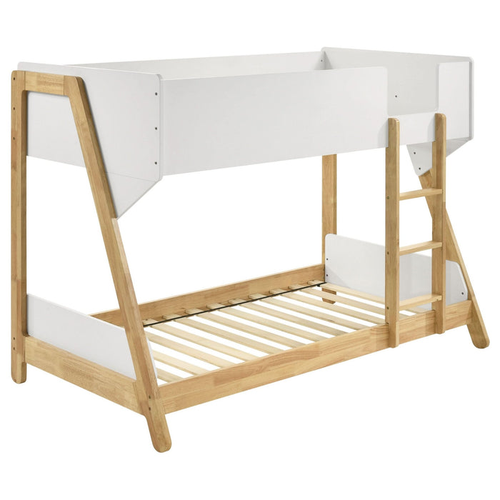 Wyatt Wood Twin Over Twin Bunk Bed White and Natural - Walo Furniture