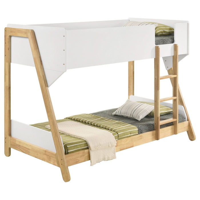 Wyatt Wood Twin Over Twin Bunk Bed White and Natural - Walo Furniture