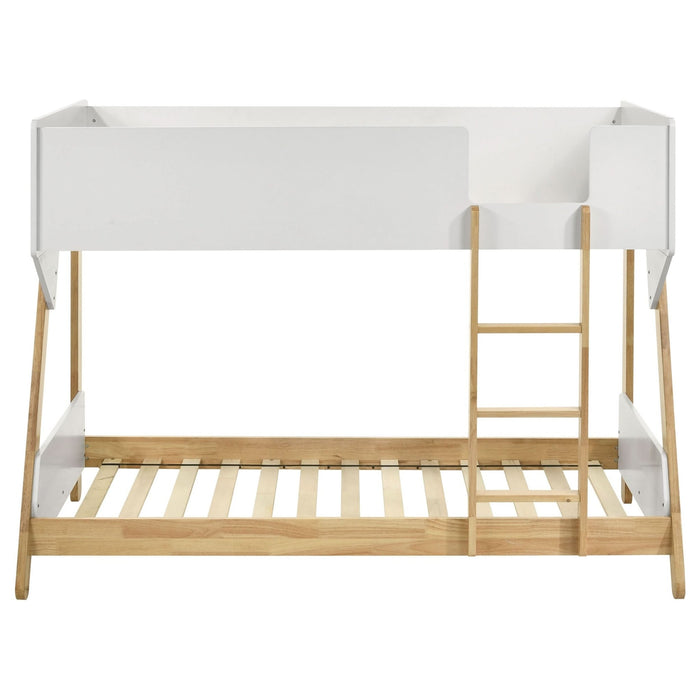 Wyatt Wood Twin Over Twin Bunk Bed White and Natural - Walo Furniture