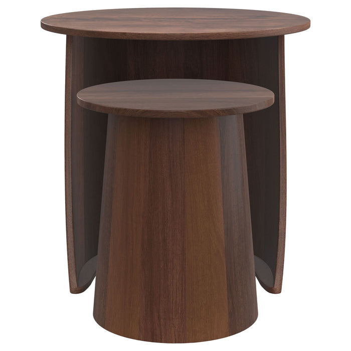 Yency 2 - piece Round Mango Wood Nesting Table Set Dark Brown - Walo Furniture