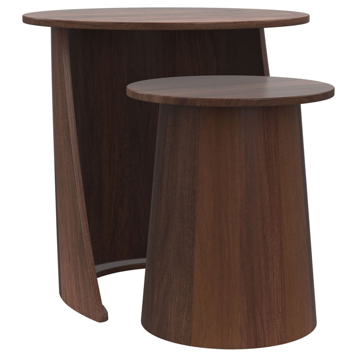 Yency 2 - piece Round Mango Wood Nesting Table Set Dark Brown - Walo Furniture