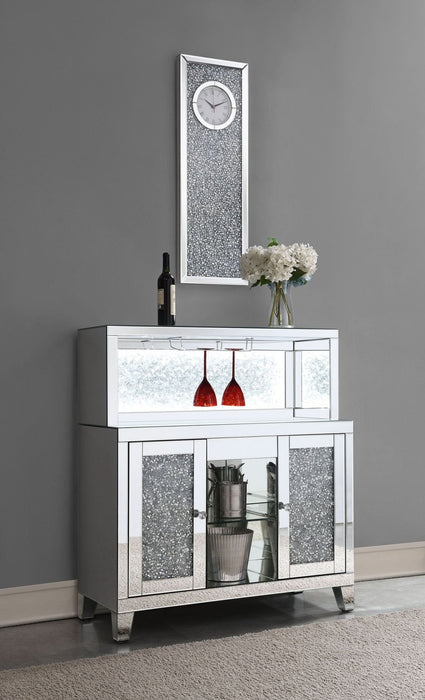 Yvaine 2 - door Mirrored Acrylic Home Bar Wine Cabinet Silver - Walo Furniture