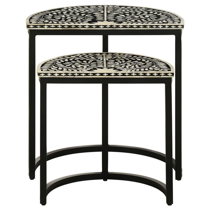 Zakiya 2 - piece Demilune Nesting Table Set Black and White - Walo Furniture