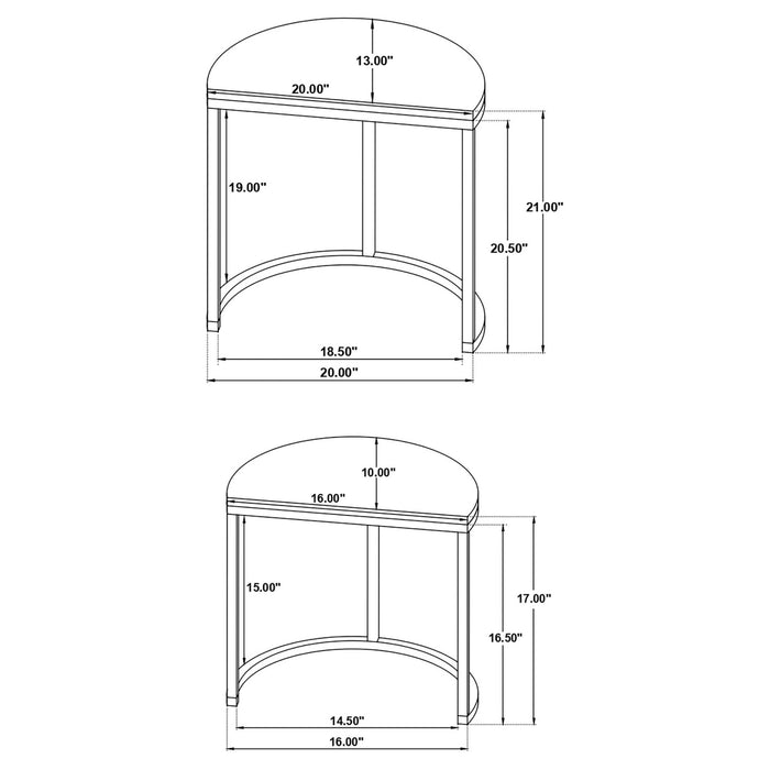 Zakiya 2 - piece Demilune Nesting Table Set Black and White - Walo Furniture