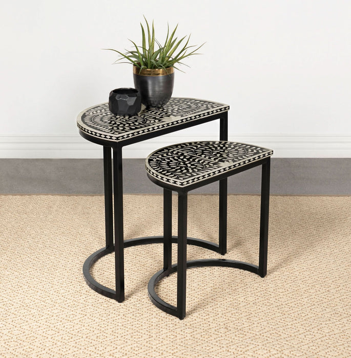 Zakiya 2 - piece Demilune Nesting Table Set Black and White - Walo Furniture