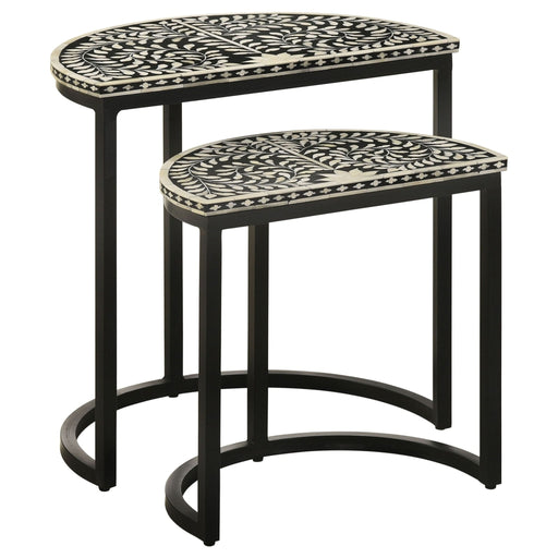 Zakiya 2 - piece Demilune Nesting Table Set Black and White - Walo Furniture