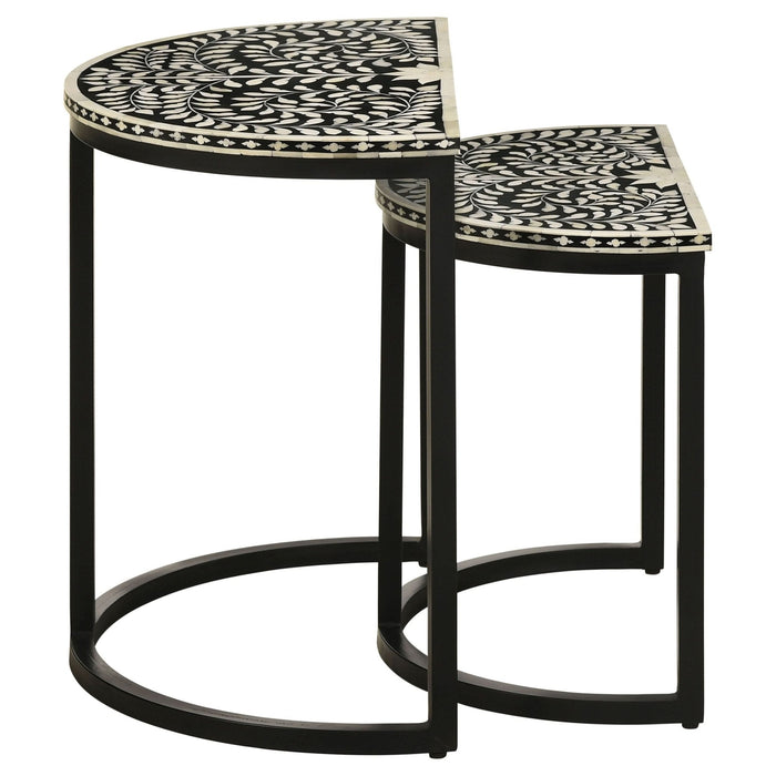 Zakiya 2 - piece Demilune Nesting Table Set Black and White - Walo Furniture