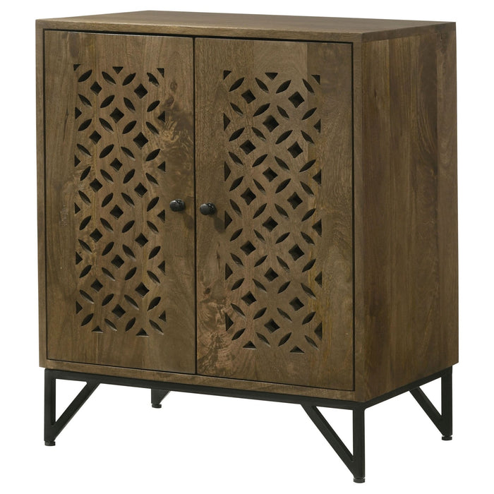 Zaria 2 - door Wood Trellis Accent Storage Cabinet Brown - Walo Furniture