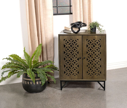 Zaria 2 - door Wood Trellis Accent Storage Cabinet Brown - Walo Furniture