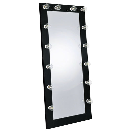 Zayan 32 x 71 Inch Floor Mirror LED Lighting Black Gloss - Walo Furniture