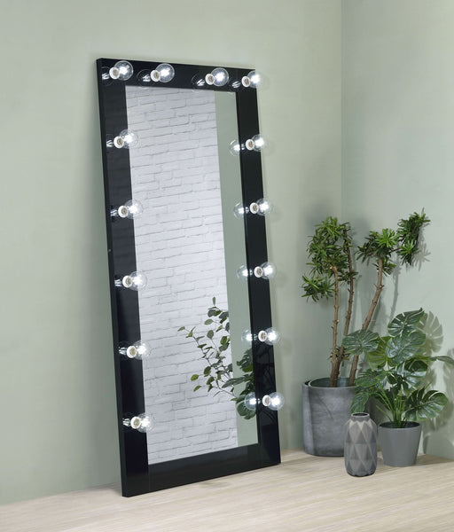 Zayan 32 x 71 Inch Floor Mirror LED Lighting Black Gloss - Walo Furniture