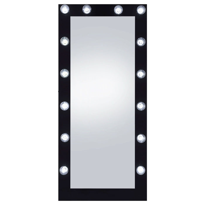 Zayan 32 x 71 Inch Floor Mirror LED Lighting Black Gloss - Walo Furniture