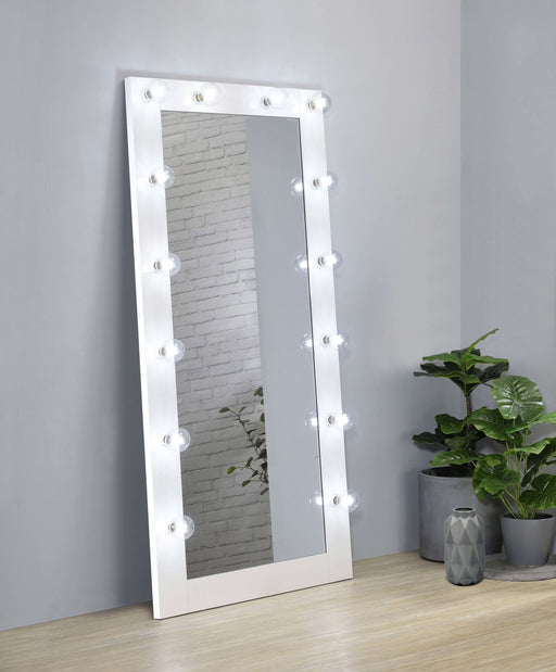 Zayan 32 x 71 Inch Floor Mirror LED Lighting White Gloss - Walo Furniture