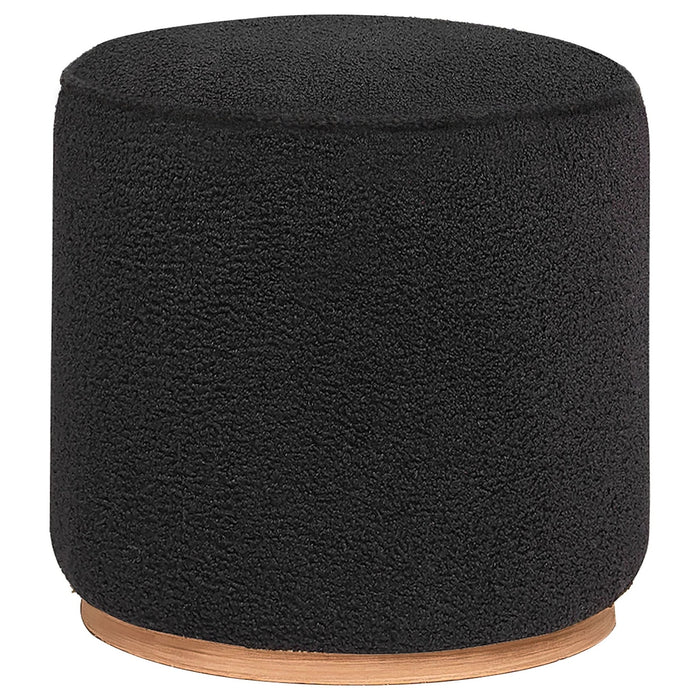 Zena Faux Sheepskin Upholstered Round Ottoman Black - Walo Furniture