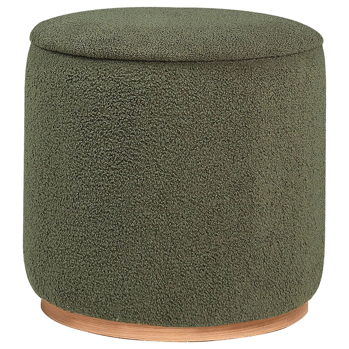 Zena Faux Sheepskin Upholstered Round Ottoman Green - Walo Furniture