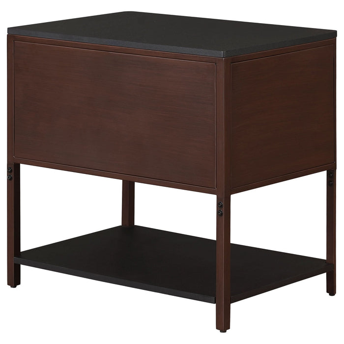 Zimmerlee 2 - drawer Side Table with Shelf Rust Brown - Walo Furniture