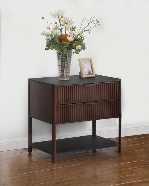 Zimmerlee 2 - drawer Side Table with Shelf Rust Brown - Walo Furniture