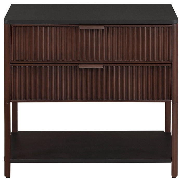 Zimmerlee 2 - drawer Side Table with Shelf Rust Brown - Walo Furniture