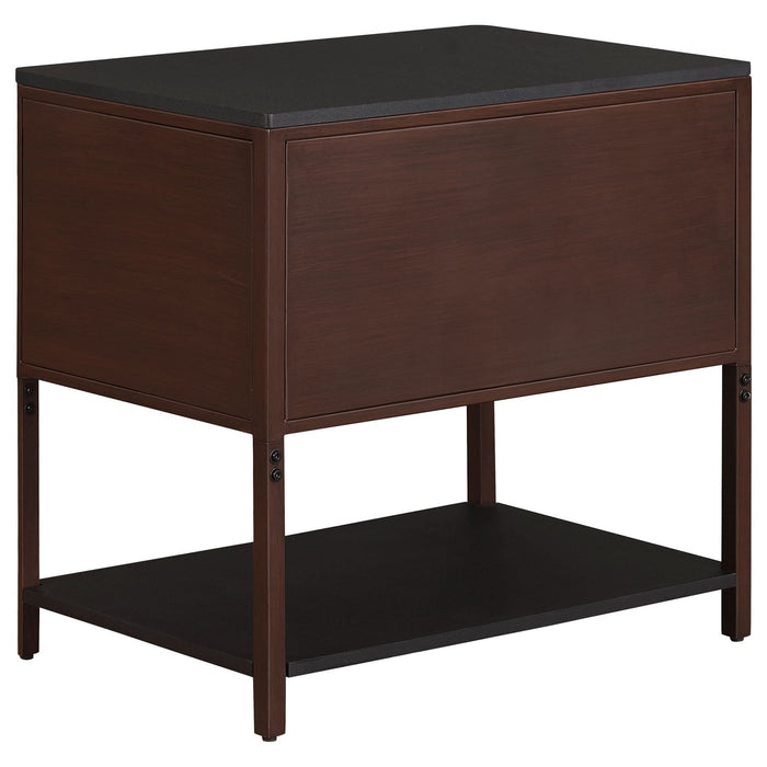 Zimmerlee 2 - drawer Side Table with Shelf Rust Brown - Walo Furniture