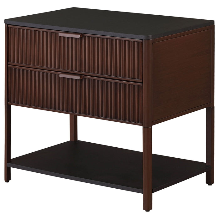 Zimmerlee 2 - drawer Side Table with Shelf Rust Brown - Walo Furniture