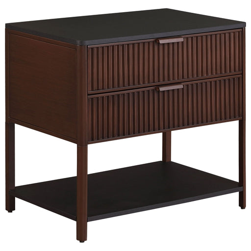 Zimmerlee 2 - drawer Side Table with Shelf Rust Brown - Walo Furniture