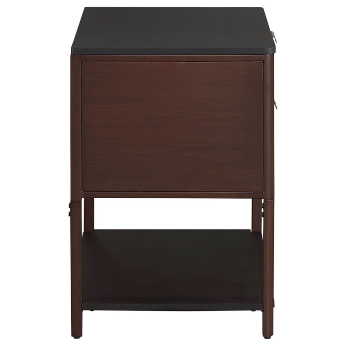 Zimmerlee 2 - drawer Side Table with Shelf Rust Brown - Walo Furniture