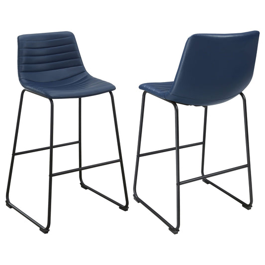 Zuni Faux Leather Upholstered Bar Chair Blue (Set of 2) - Walo Furniture